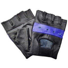 Перчатки без пальцев кожаные мужские "First" черно-синие