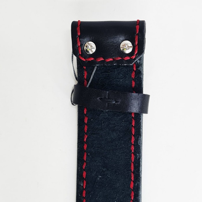 Ремень кожаный черный без пряжки (4,0 см) с красными нитками